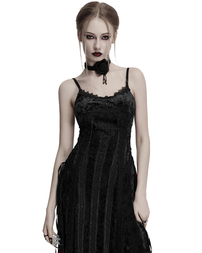 OQ=856LQF Daily Life Womens Long Gothic Crushed Velvet Applique Maxi Dress - Black