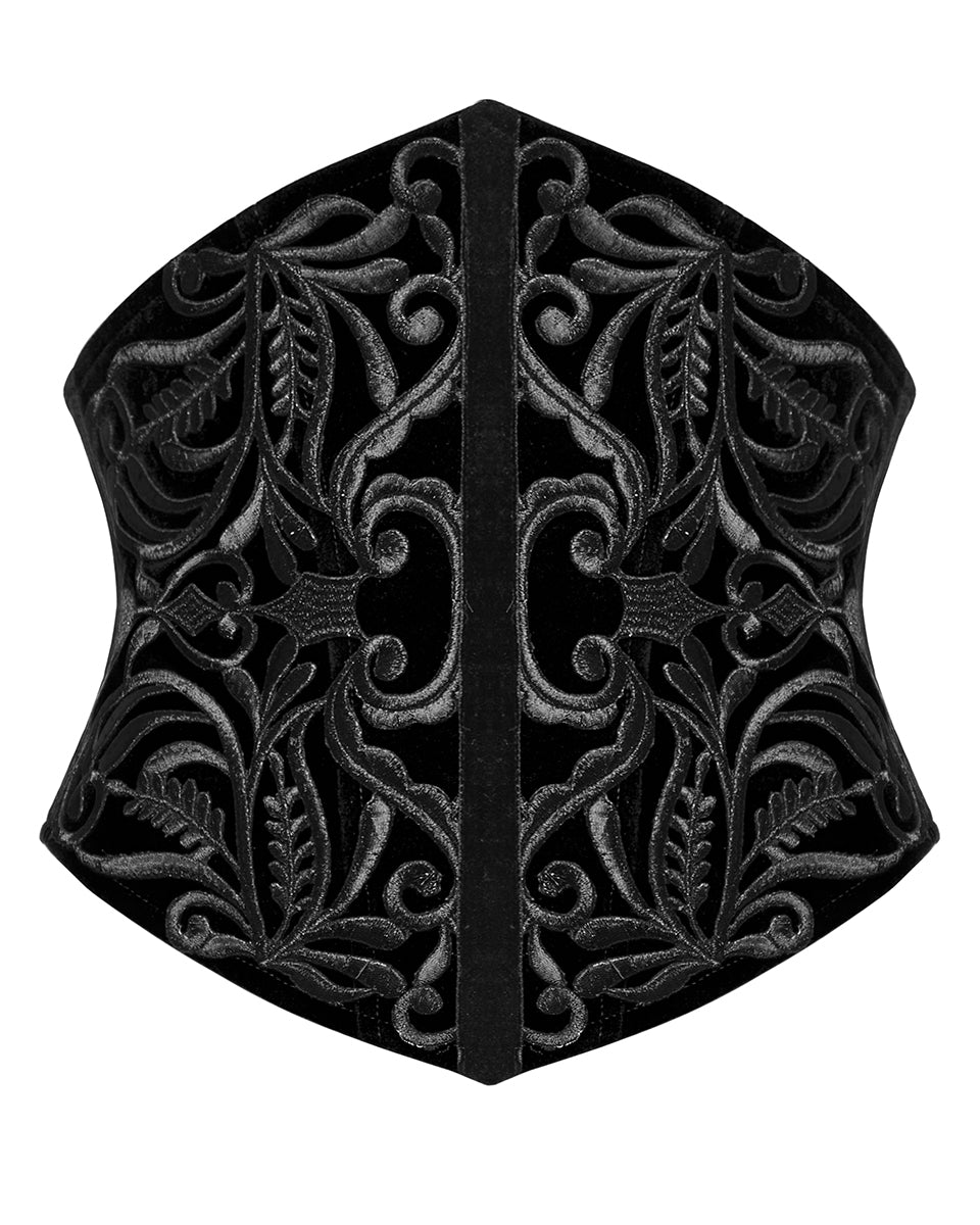 WS-616YDF Womens Dark Gothic Aristocrat Embroidered Velvet Waist Cincher Corset - Black