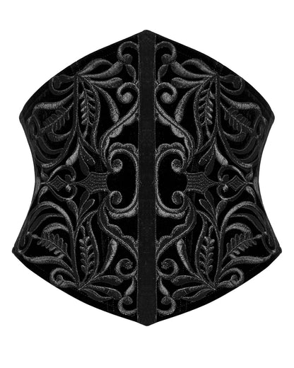 WS-616YDF Womens Dark Gothic Aristocrat Embroidered Velvet Waist Cincher Corset - Black