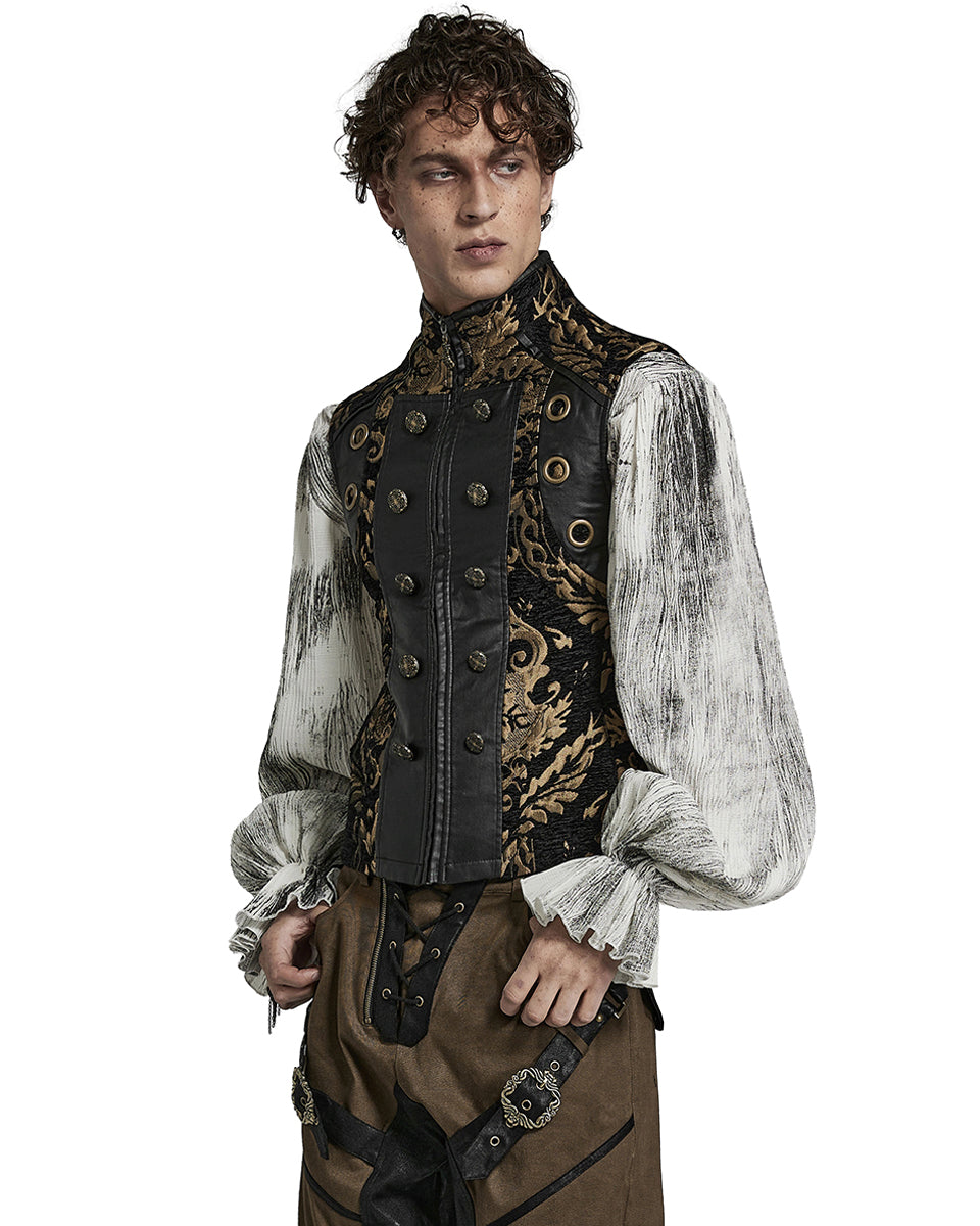PR-Y1497-WHM Mens Gothic Steampunk Distressed Lace Up Pirate Shirt - White