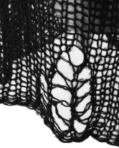 PR-WM072-BKF Womens Shredded Broken Knit Sweater Top - Black