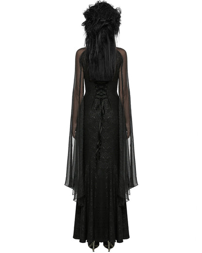 WQ-774LQF Womens Long Gothic Damask Flared Chiffon Sleeve Maxi Dress