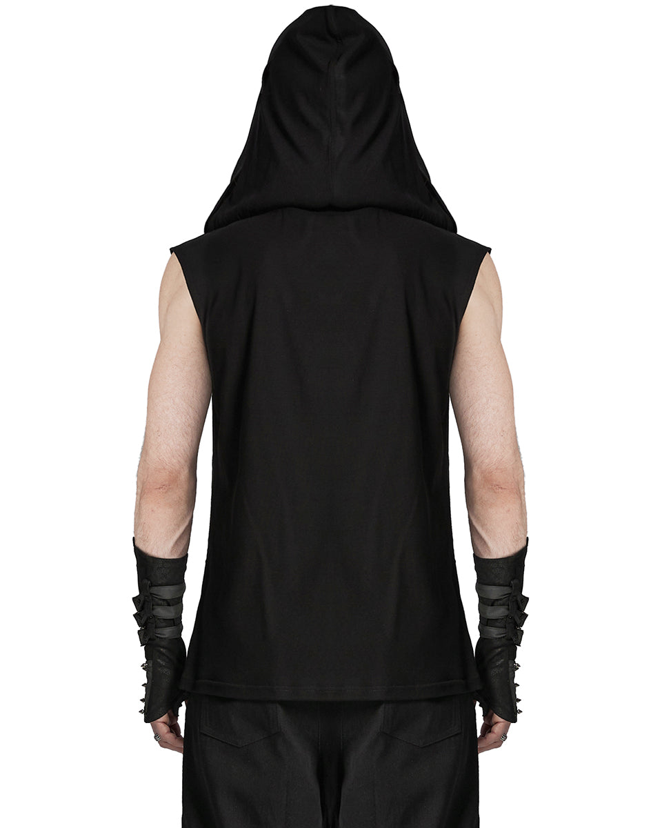 WT-936BXM Mens Apocalyptic Cyberpunk Mesh Overlay Hooded Tank Top Vest