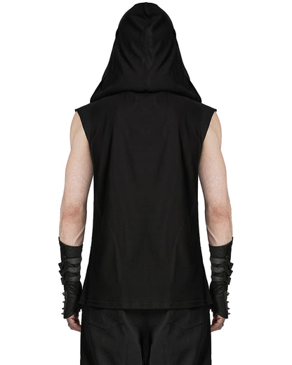 WT-936BXM Mens Apocalyptic Cyberpunk Mesh Overlay Hooded Tank Top Vest