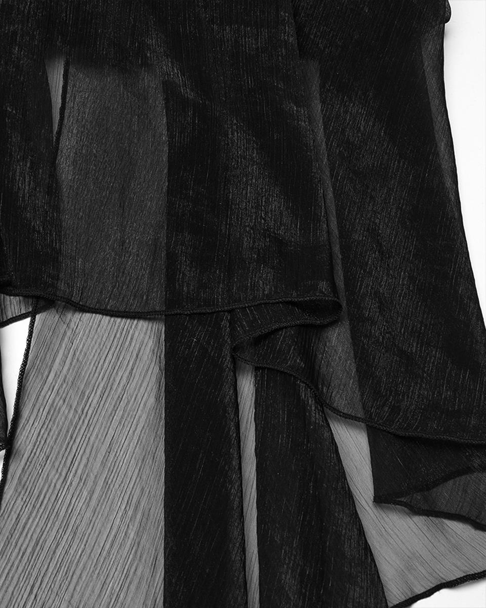 WY-1711MJF-BKF Womens Gothic Cyberpunk Hooded Harness Chiffon Cloak Cape