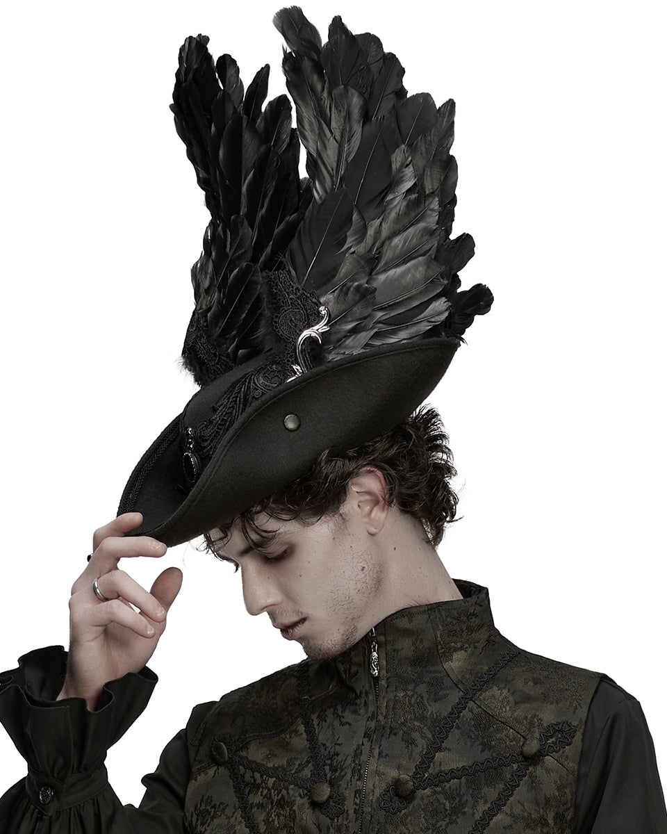 WS-805MZ Unisex Gothic Dark Demon Feathered Wings Tricorn Hat