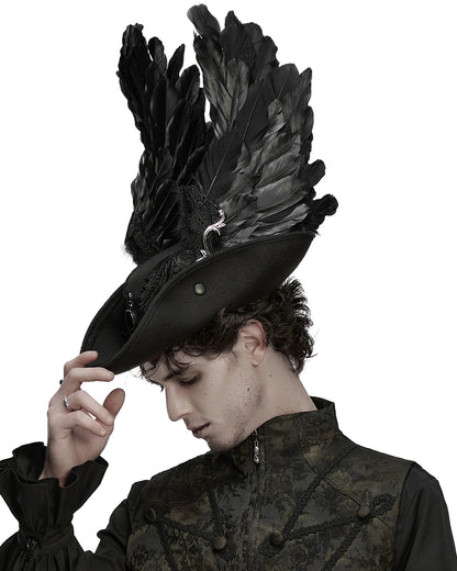 WS-805MZ Unisex Gothic Dark Demon Feathered Wings Tricorn Hat