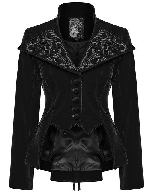 WY-1665XCF Womens Gothic Embroidered Velvet Cutaway Riding Jacket - Black