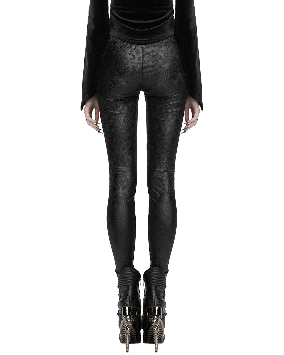 OK-711DDF Daily Life Womens Embossed Baroque Gothic Damask Butterfly Leggings