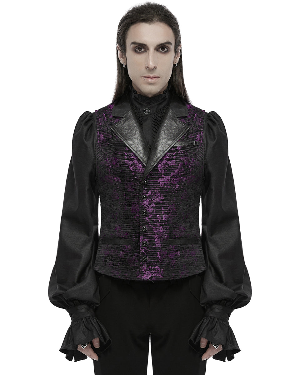 WY-1698MJM Mens Dark Gothic Jacquard Waistcoat Vest - Purple & Black