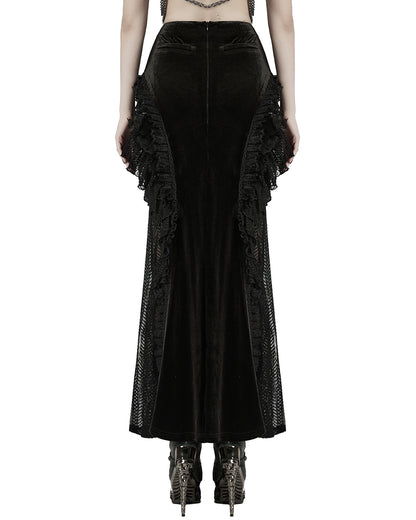 WQ-841BQF-BKF Womens Long Victorian Gothic Velvet & Lace Maxi Skirt
