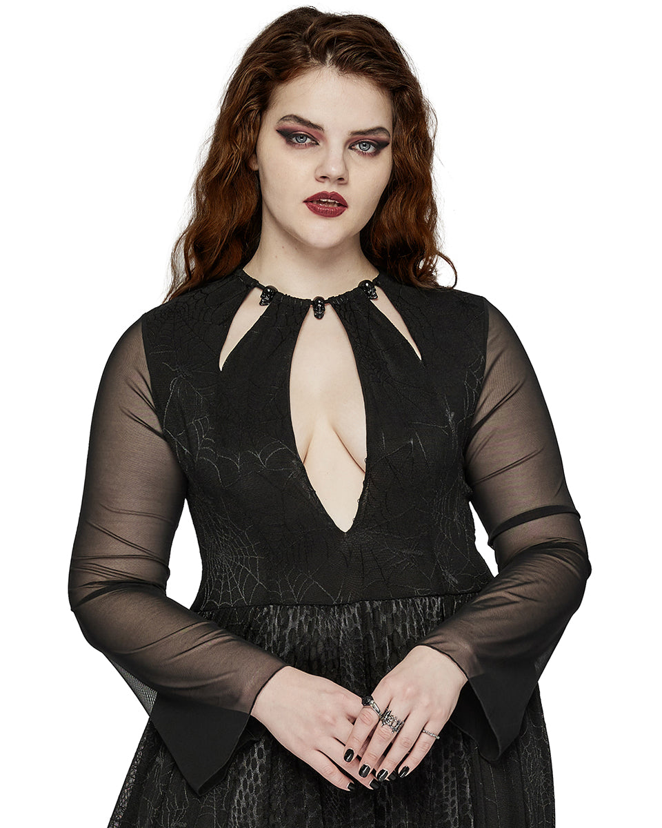 DQ-738LQF Plus Size Womens Gothic SpiderWeb Mesh Snakescale Maxi Dress