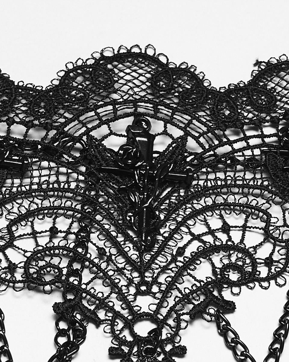 Womens Dark Gothic Chained Lace Hanging Bats Necklace