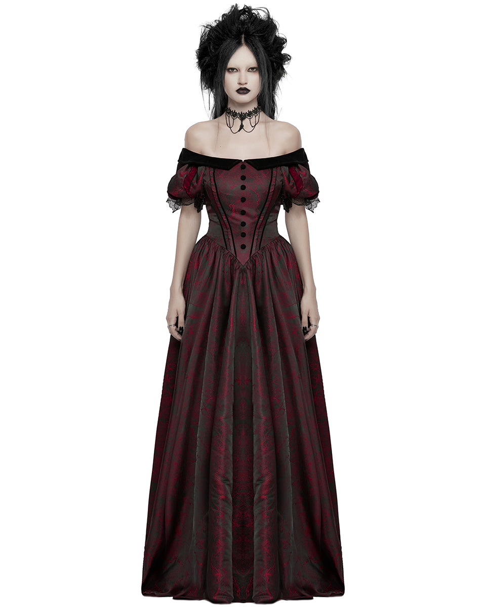 WQ-757LQF Womens Long Gothic Jacquard Ballgown Wedding Dress - Black & Red