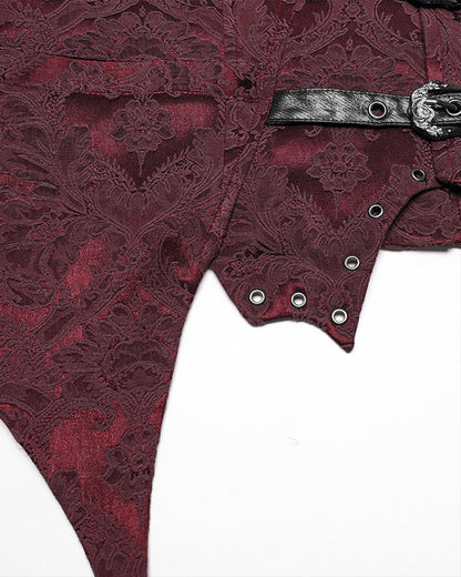 WY-1765MJM Mens Dark Victorian Gothic Damask Jacquard Waistcoat Vest - Red