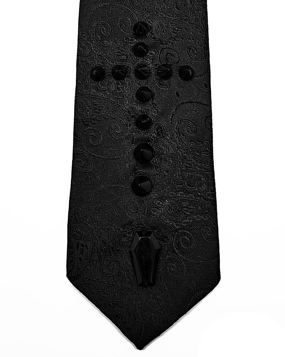 PR-WS-555LHM-BKM Mens Gothic Jacquard Studded Crucifix Neck Tie