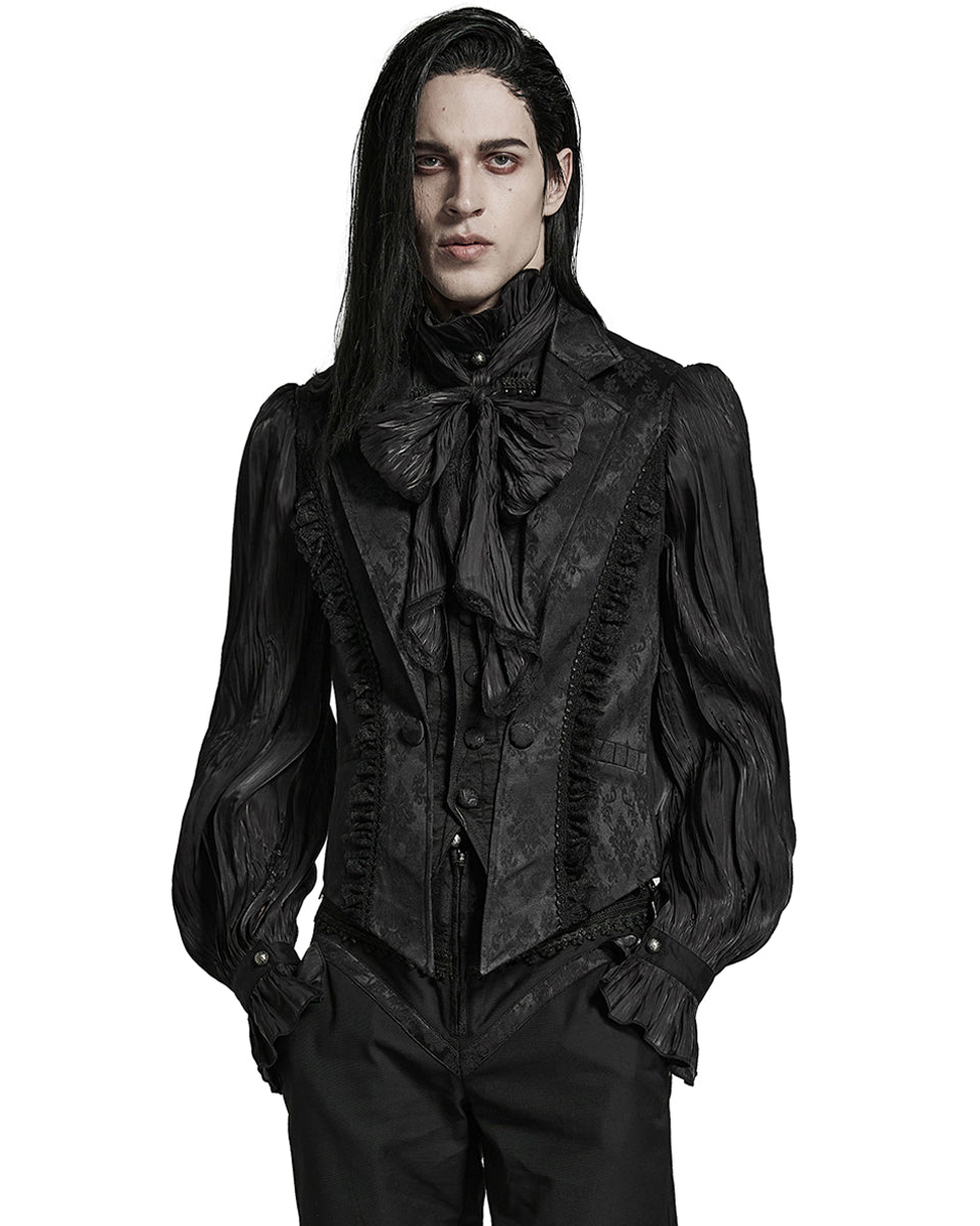 PR-Y1469-BKM Mens Dark Gothic Aristocrat Jacquard Waistcoat Vest - Victorian Damask