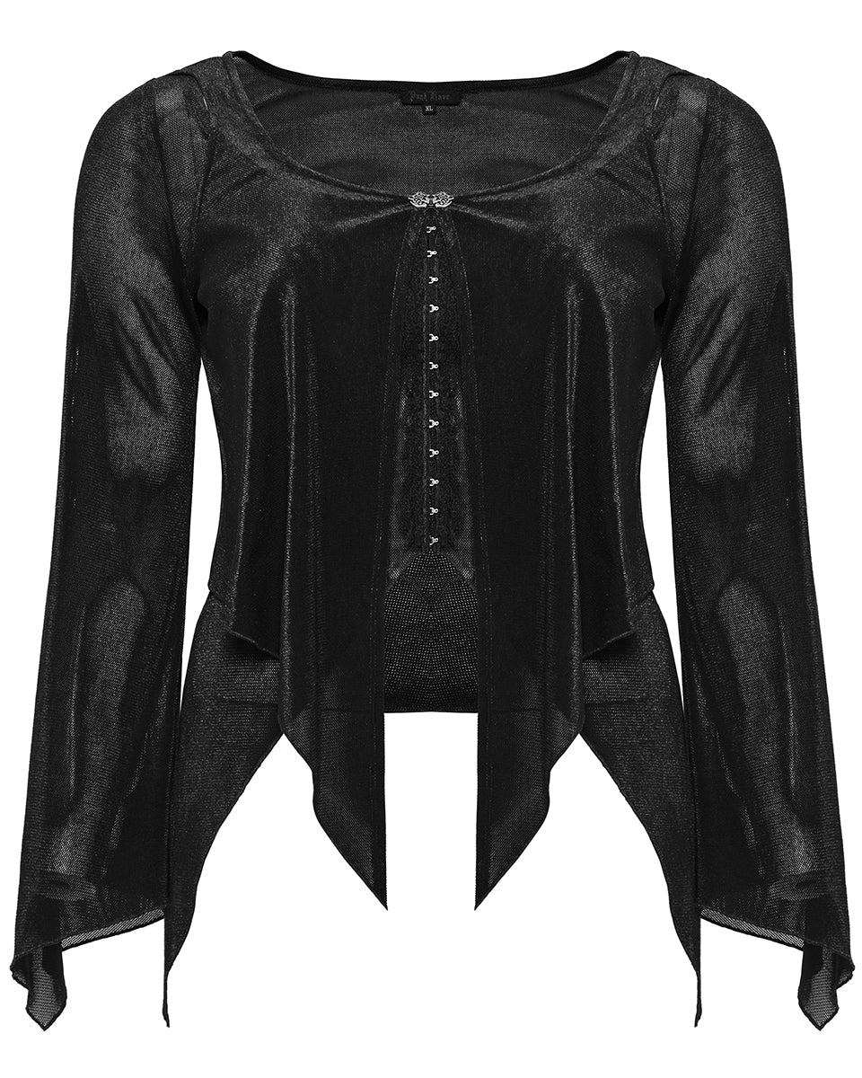 DY-1624XDF Plus Size Womens Gothic Layered Velvet & Mesh Tunic Top - Black