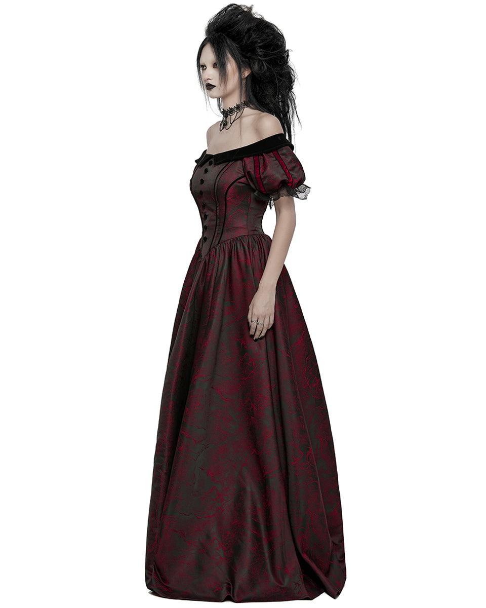 WQ-757LQF Womens Long Gothic Jacquard Ballgown Wedding Dress - Black & Red