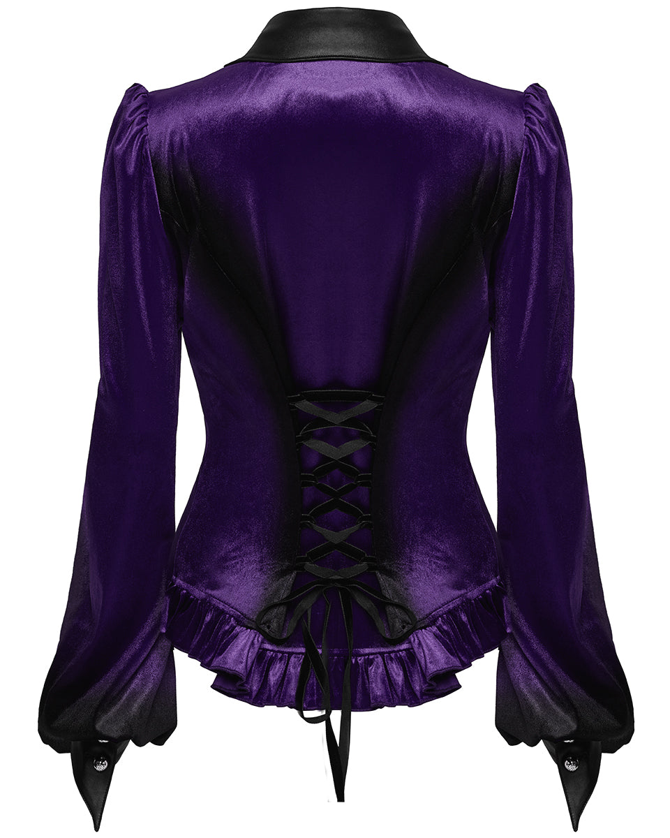 OY-1697DQF-VIF Daily Life Gothic Gradient Velvet Bat Collar Blouse Top - Purple & Black