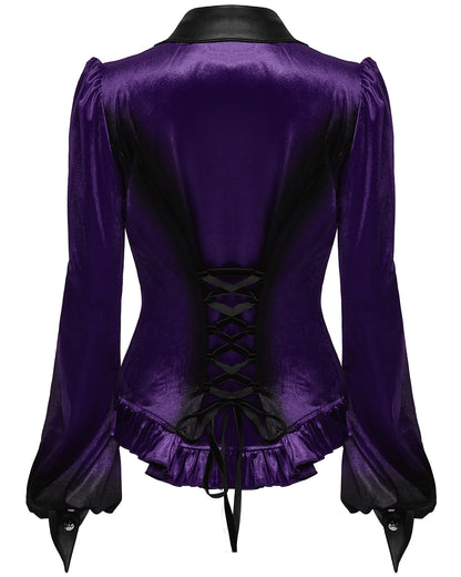 OY-1697DQF-VIF Daily Life Gothic Gradient Velvet Bat Collar Blouse Top - Purple & Black