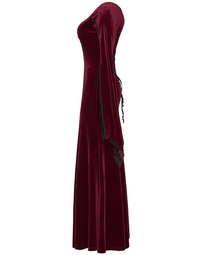 PR-DQ-641LQF-RDF Classic Gothic Off Shoulder Maxi Dress - Extended Size Range - Red Velvet