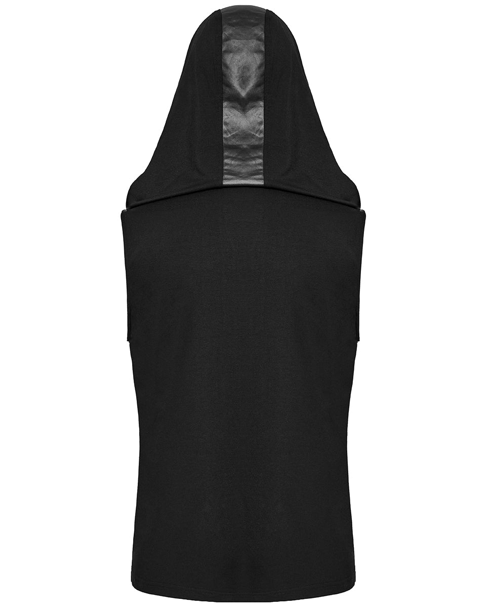 WT-892BXM-BKM Mens Gothic CyberPunk Sectional Hooded Tank Top Vest