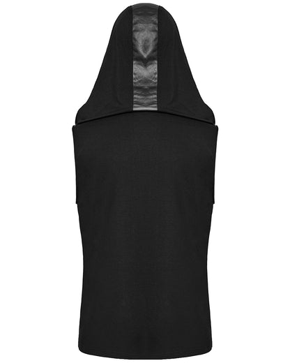 WT-892BXM-BKM Mens Gothic CyberPunk Sectional Hooded Tank Top Vest