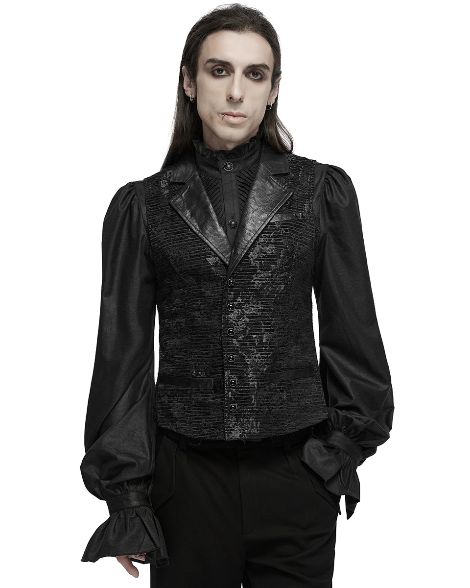 WY-1698MJM Mens Dark Gothic Jacquard Waistcoat Vest - Black