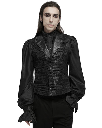 WY-1698MJM Mens Dark Gothic Jacquard Waistcoat Vest - Black