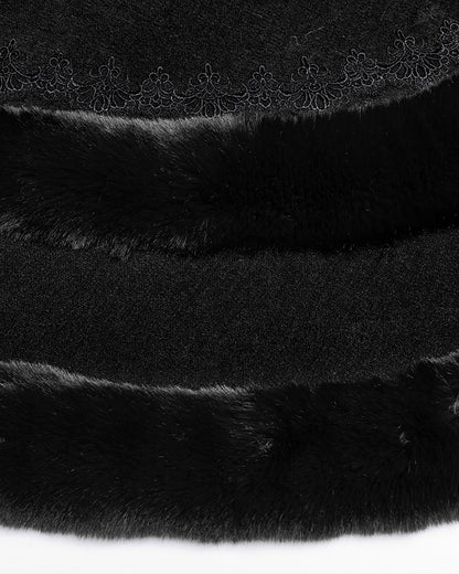 OM-092HMF Daily Life Womens Plush & Faux Fur Hooded Winter Cloak - Black