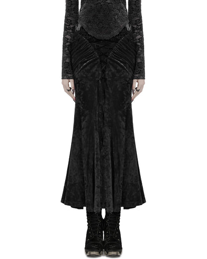 OQ-851BQF Daily Life Womens Long Gothic Velvet Applique Maxi Skirt - Black