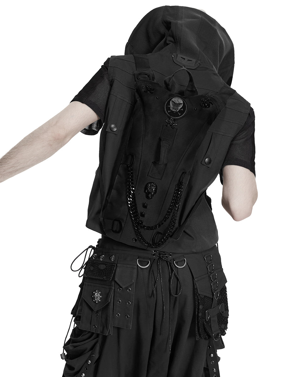 Mens Apocalyptic Punk Tactical Techwear Chained Backpack