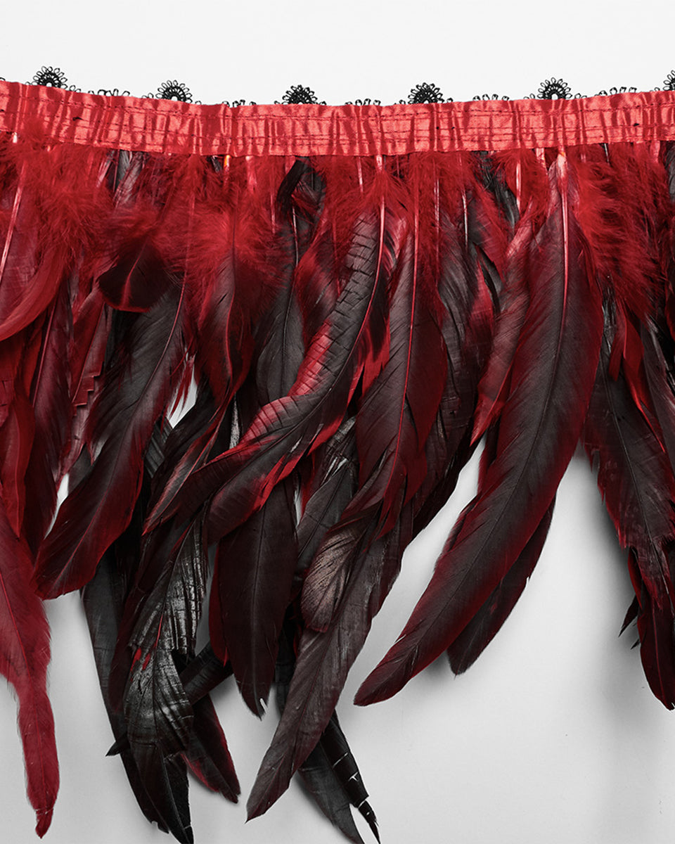 PR-WS-551DQF-BKRDF Womens Burlesque Gothic Vixen Feathered Harness - Black & Red