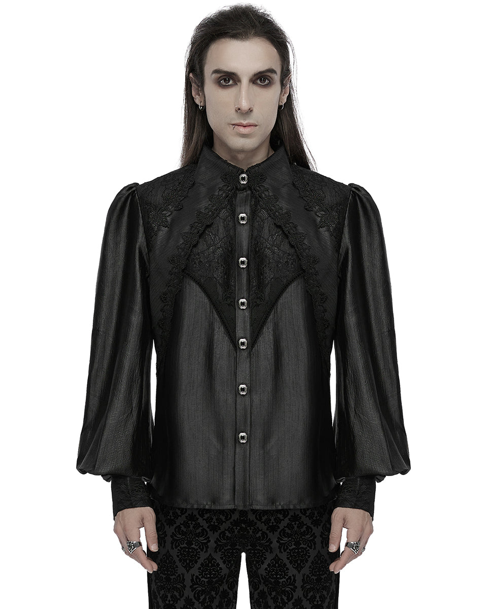 WY-1675CCM Mens Baroque Gothic Dandy Layered Poet Shirt - Black