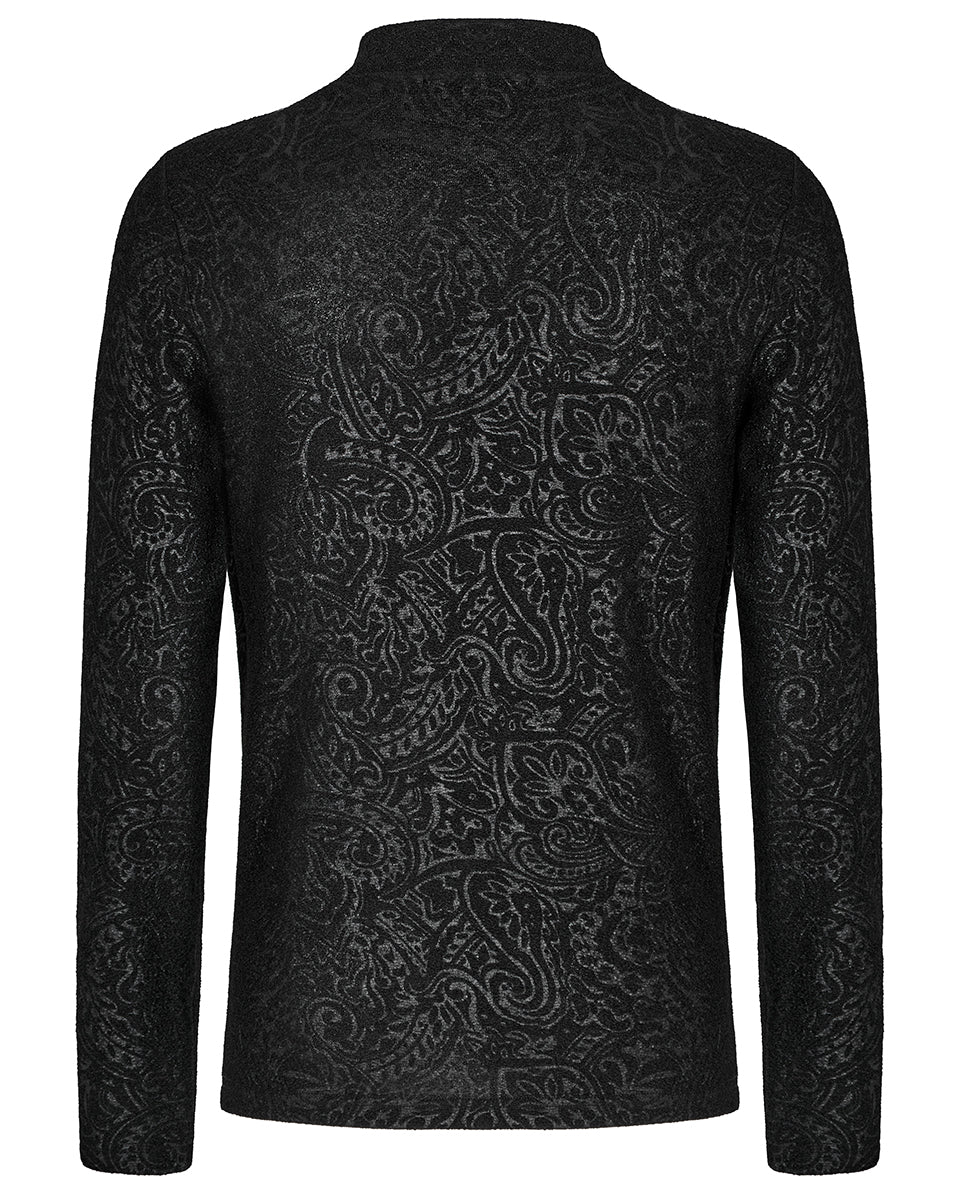 PR-WT-784TCM-BKM Mens Dark Baroque Gothic Paisley Print Top