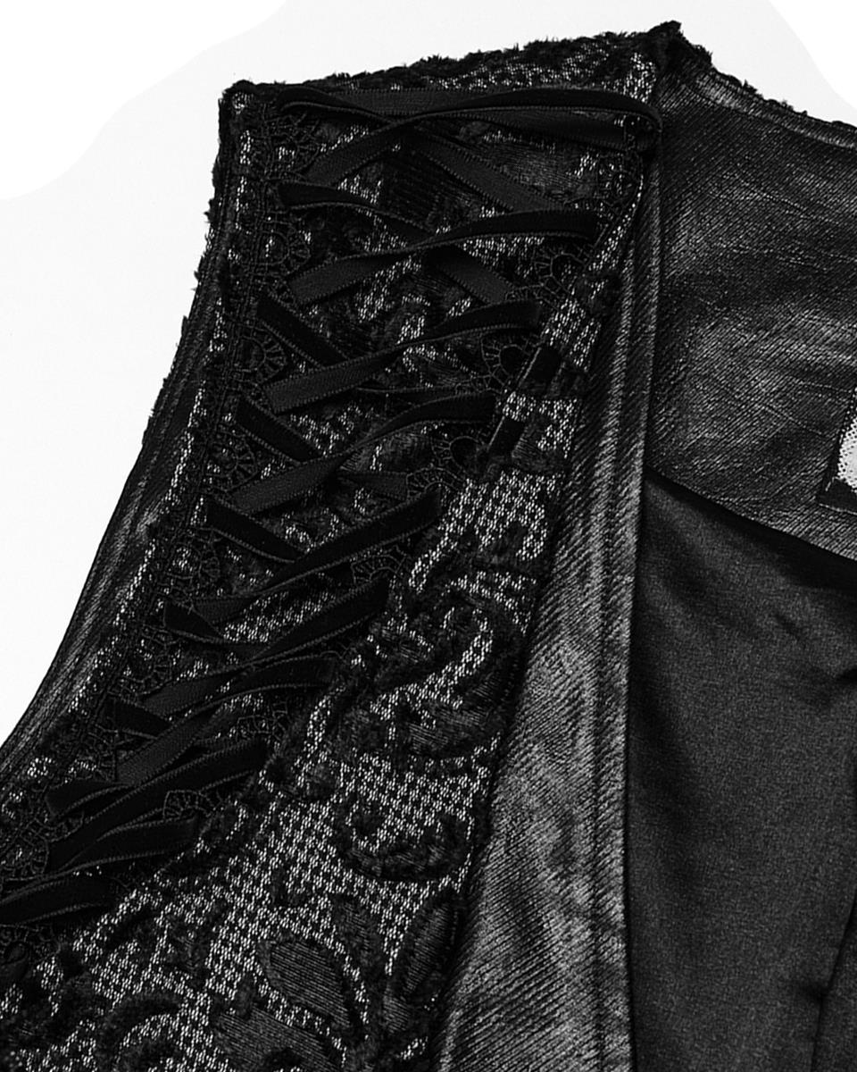 WY-1793MJM-BK-WHM Mens Gothic Aristocrat Houndstooth Damask Waistcoat Vest - Black & White