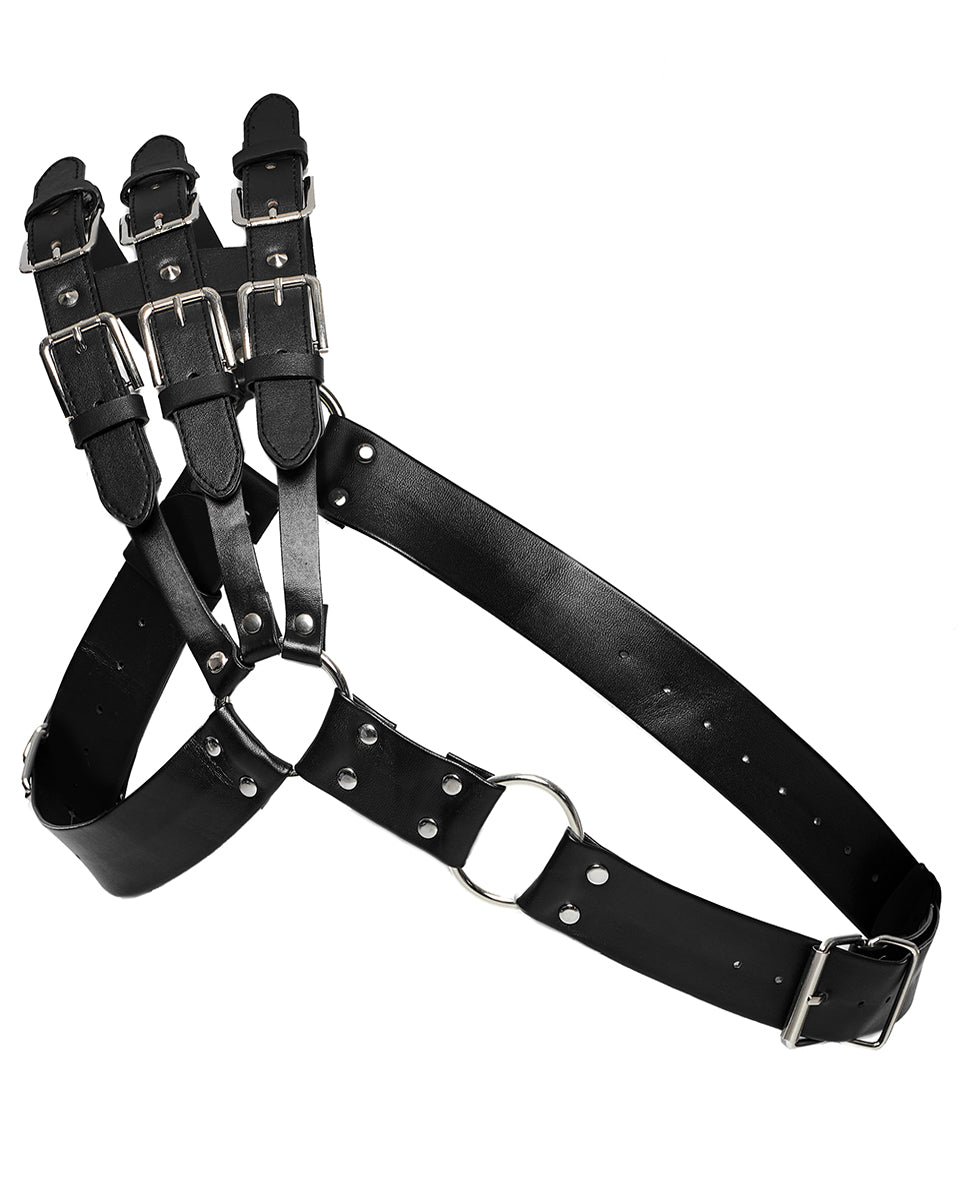 WS-636BDM-BKM Mens Apocalyptic Punk One Shoulder Strapping Harness - Faux Leather