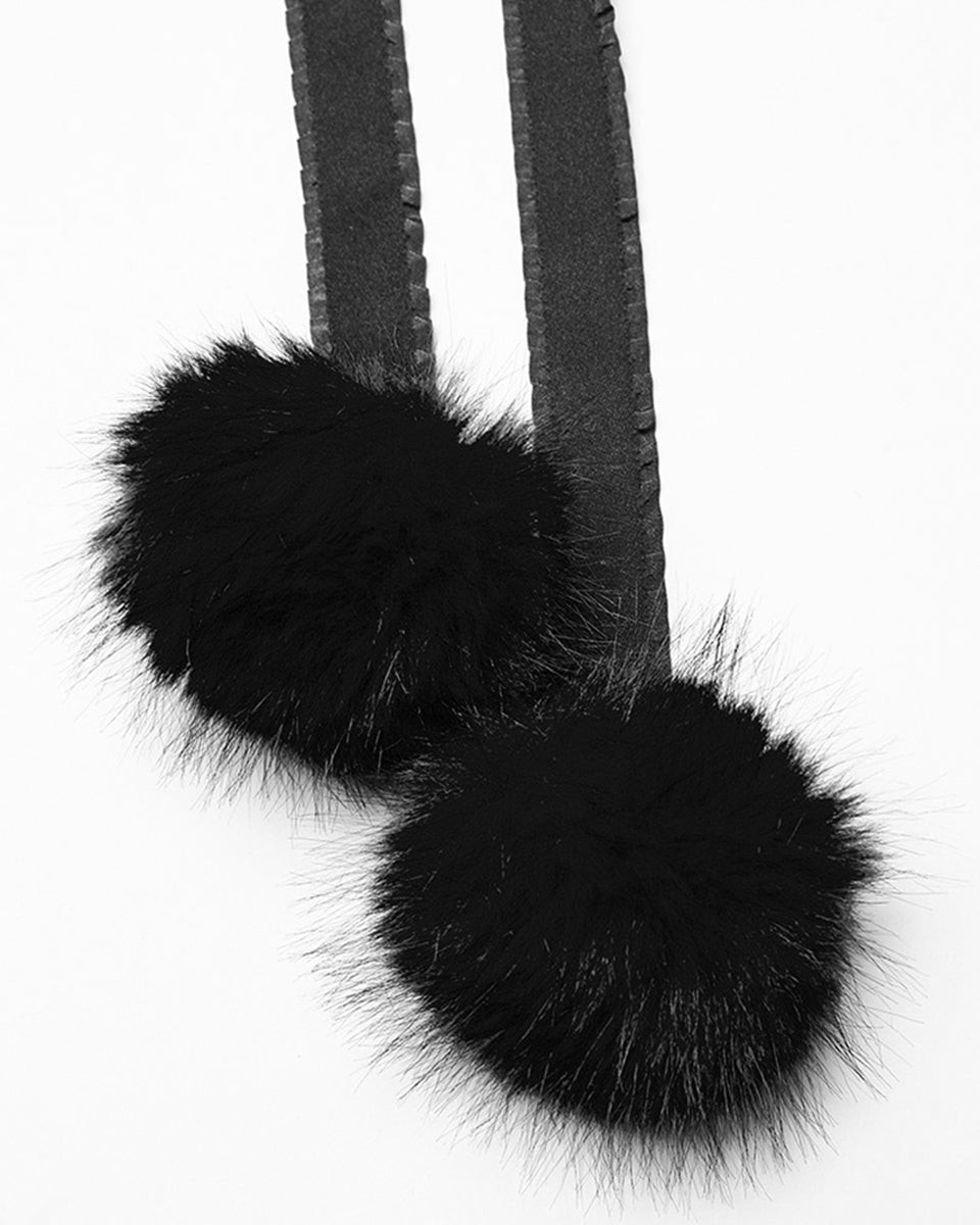 WY-1663DPF Womens Long Gothic Faux Fur Asymmetric Hooded Winter Cloak - Black