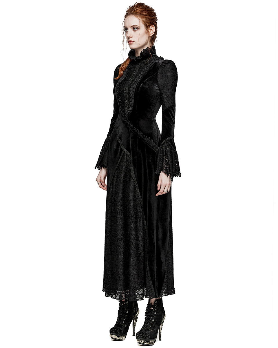 PR-WQ-661LQF-BKF Womens Victorian Gothic Velvet & Lace Mourning Dress