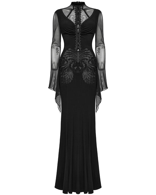 WQ-697LQF-BKF Long Gothic Lace Applique Evening Maxi Dress