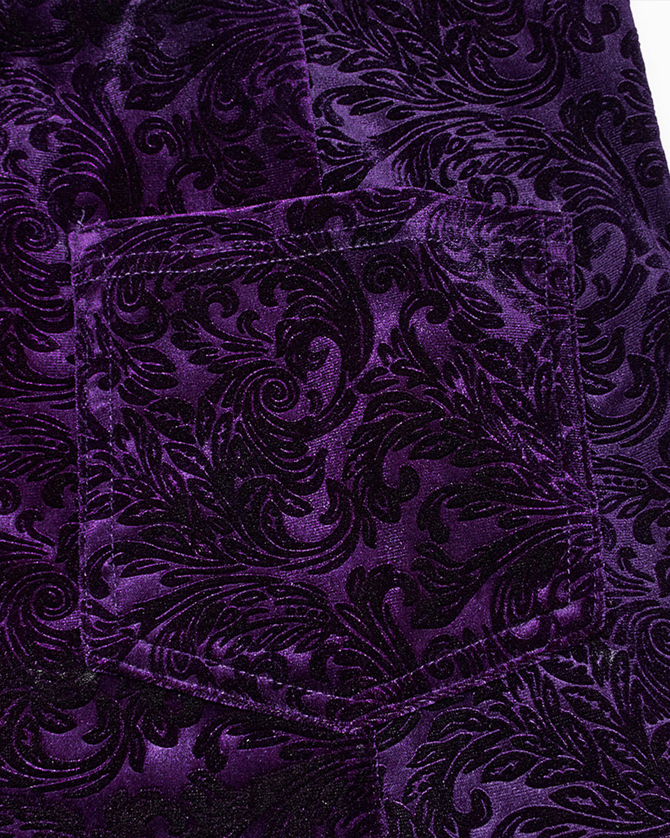 PR-DK-567DQF-VIF Gothic Embossed Baroque Flared Pants - Extended Size Range - Purple