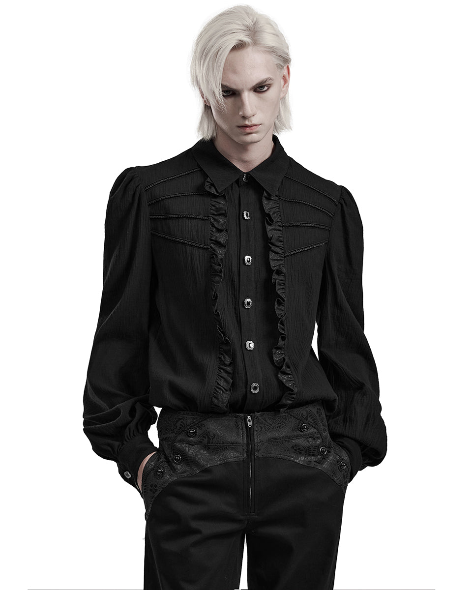 PR-WY-1562CCM-BKM Mens Regency Gothic Pleated Ruffle Shirt