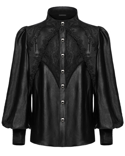 WY-1675CCM Mens Baroque Gothic Dandy Layered Poet Shirt - Black