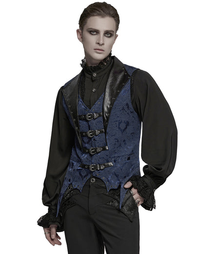 WY-1765MJM Mens Dark Victorian Gothic Damask Jacquard Waistcoat Vest - Blue