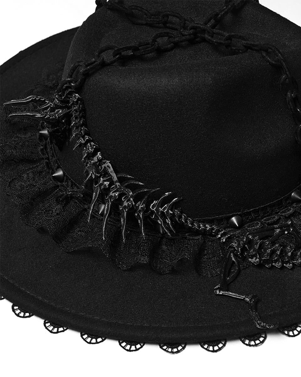 WS-821MZ Womens Gothic Dragon Spine Chained Wide Brim Hat