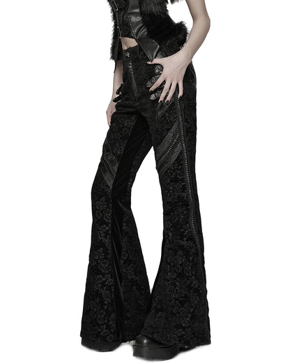 WK-729XCF-BKF Womens Baroque Gothic Rose Flared Pants