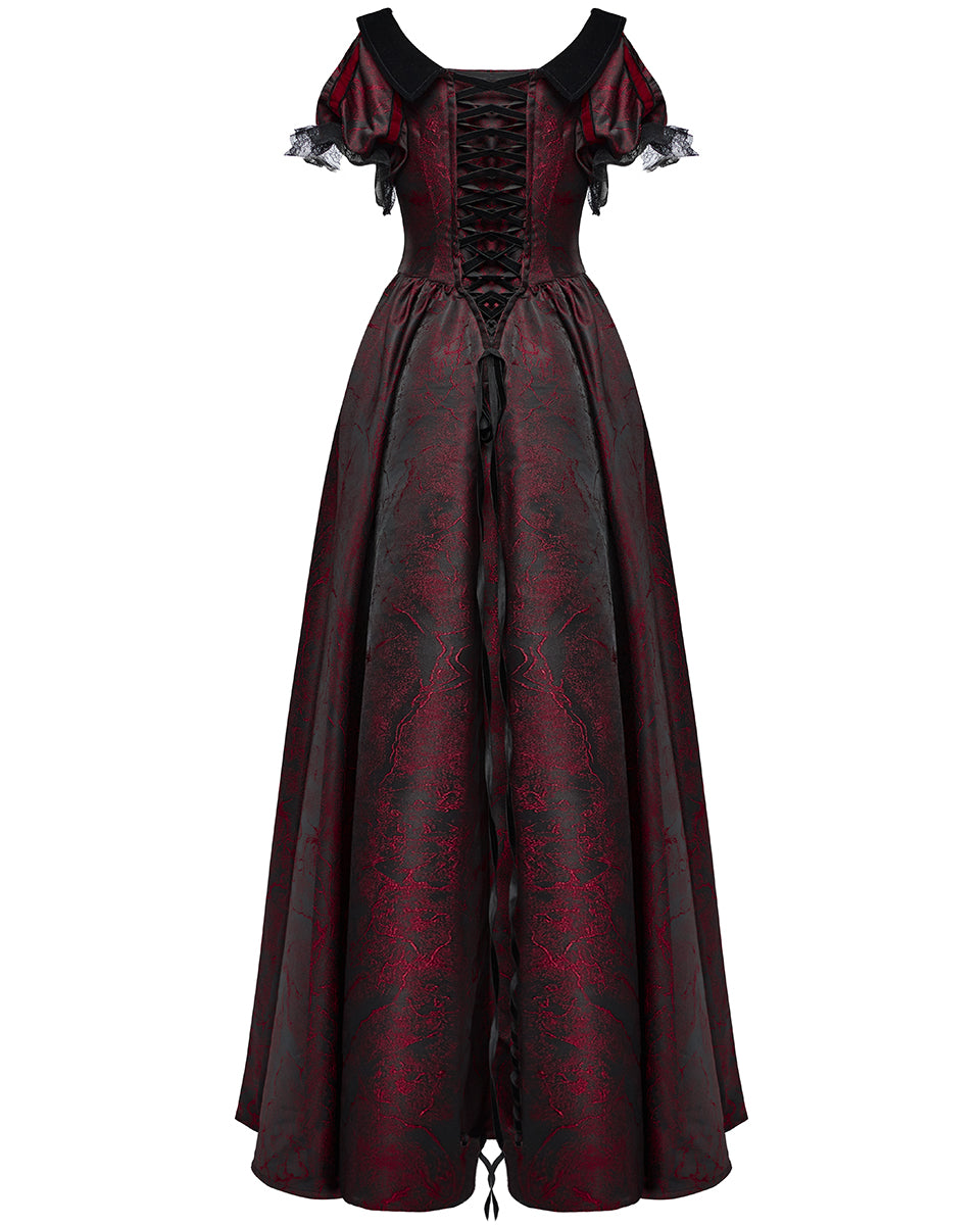 WQ-757LQF Womens Long Gothic Jacquard Ballgown Wedding Dress - Black & Red