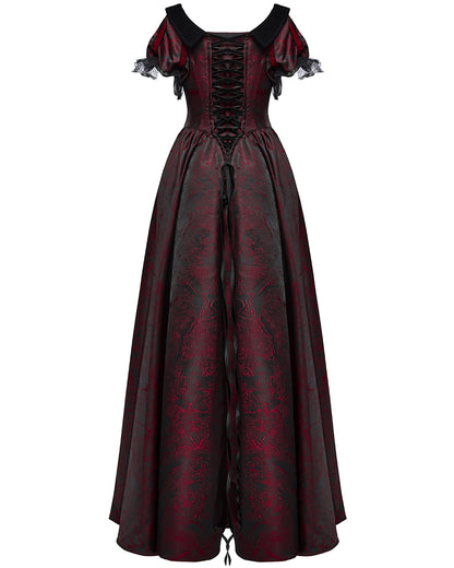 WQ-757LQF Womens Long Gothic Jacquard Ballgown Wedding Dress - Black & Red