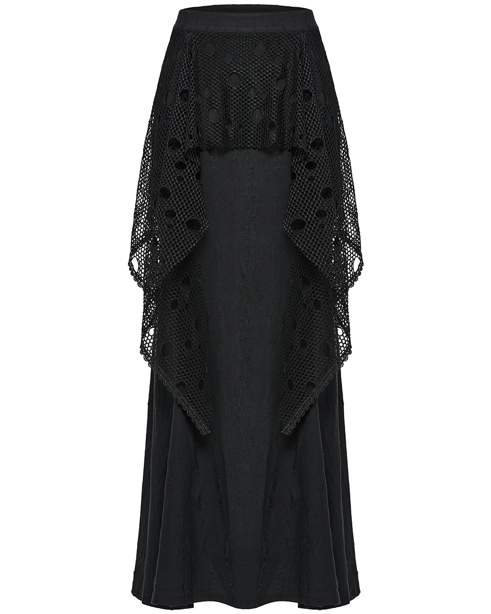 OQ-787BQF Daily Life Apocalyptic Gothic Broken Knit & Mesh Fishtail Maxi Skirt